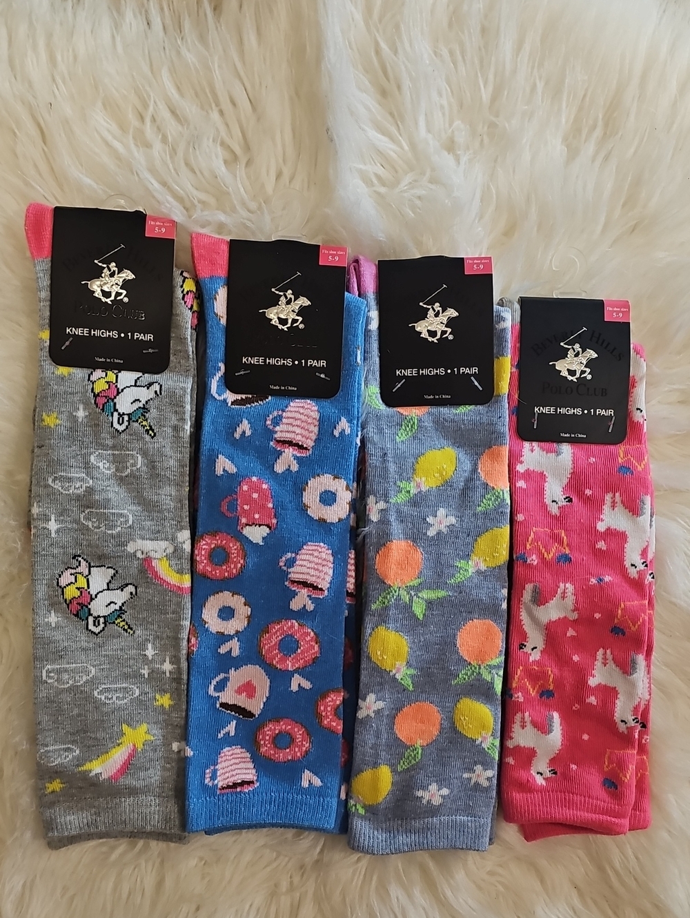Beverly Hills Polo Club Knee High Socks Lot of 4 NWT Colorful Novelty Prints